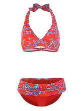 Women's Swimwear Bikini 2 Piece Normal Swimsuit Backless Printing Floral Red Underwire Halter Padded V Wire Bathing Suits New Vacation Sexy / Cute / Padded Bras