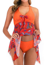 Plus Size Women's Tankini Swimsuit - Backless Bow Print, Halter V Wire, Padded, Vacation Ready