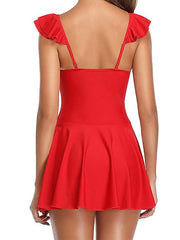 Women's Swimwear One Piece Monokini Normal Swimsuit Ruffle Backless Pure Color Black Army Green Red Blue V Wire Bathing Suits Sexy Vacation Fashion