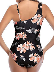 Women's One Piece Monokini Swimsuit - Backless, Tummy Control, Mesh Print