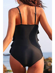 Women's Swimwear One Piece Monokini Bathing Suits Normal Swimsuit Backless Tummy Control Ruffle Pure Color Black Strap Bathing Suits New Stylish Vacation / Sexy / Modern / Spa