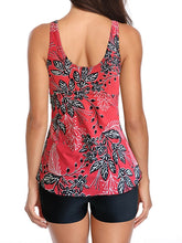 Plus Size Women's Tropical Tankini Swimsuit - Open Back, High Waisted, V Wire, Vacation Fashion