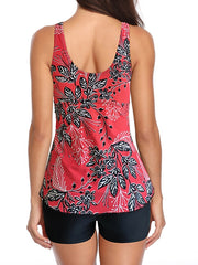 Plus Size Women's Tropical Tankini Swimsuit - Open Back, High Waisted, V Wire, Vacation Fashion