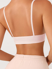 Women's Wireless Bras Sports Bras Fixed Straps Sheer Bras 3,4 Cup V Neck Yoga Breathable Push Up Pure Color Pull-On Closure Sport Date Casual Daily Nylon 1PC Beige , Bras & Bralettes , 1 PC