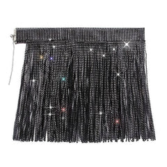 Women's Skirt Asymmetrical Polyester Black White Pink Red Skirts Summer Sequins Tassel Fringe Sexy Performance Club