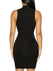 Women‘s Sheath Dress Mini Dress Black White Green Sleeveless Pure Color Hollow Out Spring Summer Crew Neck Stylish Weekend