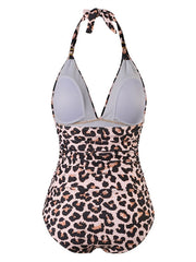 Women's Sexy One Piece Monokini Swimsuit - Tummy Control, Halter, Leopard/Snake Print, V Wire