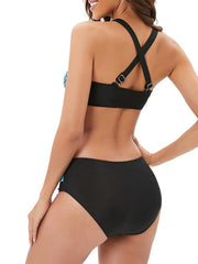 Women's Swimwear Bikini 2 Piece Plus Size Swimsuit Open Back for Big Busts Print Dot Black Blue V Wire Bathing Suits New Vacation Sexy / Modern / Padded Bras