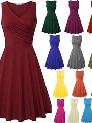 Women's Ruched V Neck Street Holiday Sleeveless Slim Elegant Dress