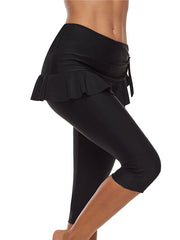 Women's Black Ruffle Swim Shorts Cover Up - Casual, Modern Swimwear for Vacation & Sports