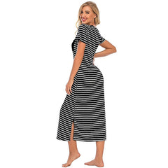 Women's Pajamas Nightgown Nighty Pjs Stripe Comfort Party Home Daily Cotton Gift Short Sleeve Spring Summer Royal Blue Grey