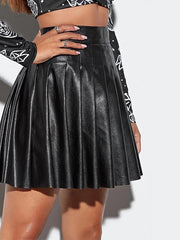 Women's A Line Mini Leather Black Skirts Pleated Fashion Casual Daily