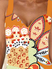 Women's Swimwear One Piece Monokini Bathing Suits Normal Swimsuit High Waisted Print Floral Print Orange Padded V Wire Bathing Suits Sports Vacation Sexy / Strap / New / Strap