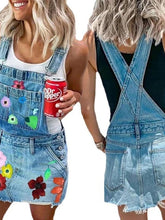 Women's Overalls Mini Denim Light Blue Skirts Print