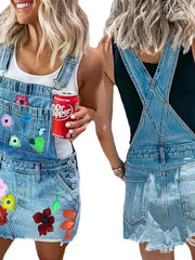 Women's Overalls Mini Denim Light Blue Skirts Print