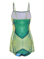 Women's Swimwear Tankini 2 Piece Normal Swimsuit 2 Piece Printing Graphic Green Tank Top Bathing Suits Sports Beach Wear Summer