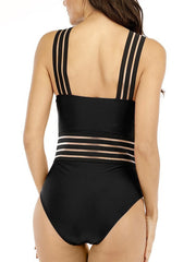 Women's Swimwear One Piece Monokini Normal Swimsuit Tummy Control Slim Solid Color Striped Black Bathing Suits Sports Sports Basic
