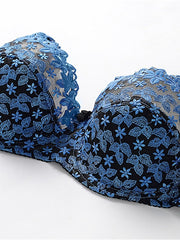 Women's Lace Bras Underwire Bras Fixed Straps Adjustable Full Coverage V Neck Breathable Push Up Pure Color Flower Floral
