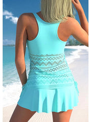 Women's Swimwear Tankini Monokini 2 Piece Normal Swimsuit 2 Piece Cut Out Plain Sky Blue High Neck Bathing Suits Sports Beach Wear Summer