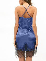 Women's Sexy Lace Patchwork Sheath Mini Dress - ColorBlock Party Strap Dress