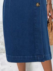 Women's Sleeveless Denim Midi Dress - V-Neck Bodycon for Office & Daily Wear