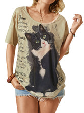 Cat Letter Print Short Sleeve Plus Size Casual T-shirt