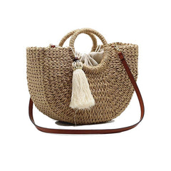 Fashion Womens Straw Hand-woven Messenger Bags Bohemian Shoulder Bag Summer New Moon Shape Seaside Resort Women Tote Bag