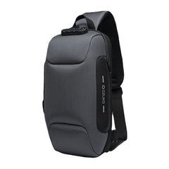Men Oxford Password Lock Anti-theft Waterproof Reflective Design Crossbody Bag Multi-compartments USB Charging Chest Bag