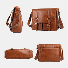 Men's Vintage PU Leather Waterproof Crossbody Bag, Multi-pocket, Large Capacity Shoulder Bag