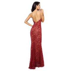 Floral Deep V-Neck Open Back Long Dress