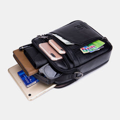 Men's Genuine Leather Anti-theft Crossbody Bag with Multi-pocket Functionality