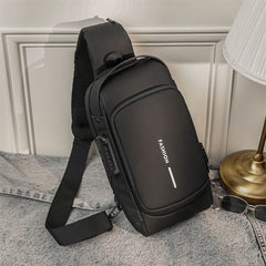 Men Oxford Cloth Anti-theft Lock Large-capacity USB Charging Multifunctional Casual Messenger Bag Chest Bag