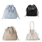PU Leather Shoulder Bag Pleated Stripe Bucket Bag Ladies Crossbody Bag For Women Bag Handbag