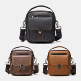 Men's Genuine Leather Anti-theft Crossbody Bag, Retro Multi-pocket Wear-resistant Shoulder Messenger