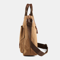 Men's Retro Canvas Crossbody Bag, Multi-pocket, Wear-resistant, Large Capacity, Zipper Shoulder Handbag