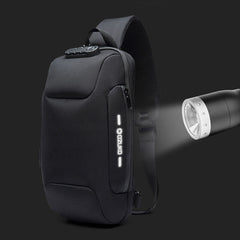Men Oxford Password Lock Anti-theft Waterproof Reflective Design Crossbody Bag Multi-compartments USB Charging Chest Bag