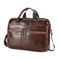 Men's Vintage Leather 14" Laptop Messenger Bag - Multi-pocket Crossbody Briefcase