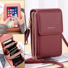 Women 6.5 Inch Touch Screen RFID Clutch Card Large Capacity Multi-Pocket Crossbody Phone Bag
