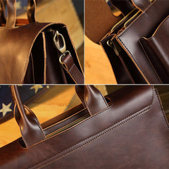 Men's Retro PU Leather Multi-Compartment Briefcase Messenger Bag