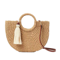 Fashion Womens Straw Hand-woven Messenger Bags Bohemian Shoulder Bag Summer New Moon Shape Seaside Resort Women Tote Bag