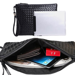 Unisex Faux Leather Woven Pattern Solid Color Business A4 Paper File Bag Envelope Bag Clutch Bag