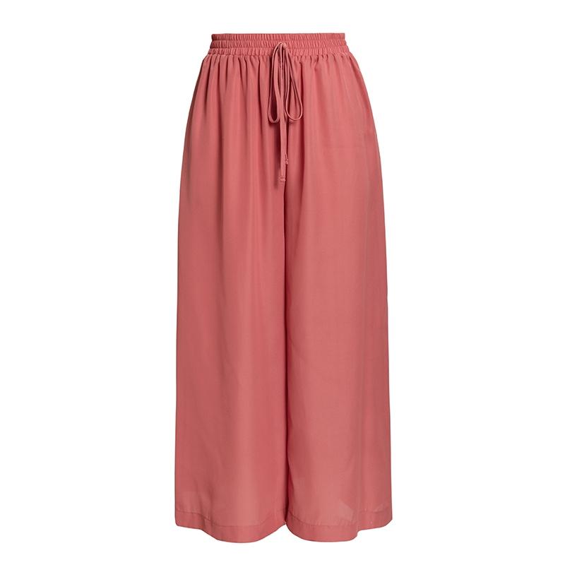 Elastic High Waist Wide Leg Solid Lace Up Trousers Street Wear Pants - Sheseelady
