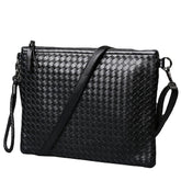 Unisex Faux Leather A4 Business File Bag Clutch with Woven Pattern