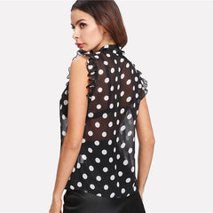 Sexy Top Polka Dot Stand Collar Sleeveless Blouse