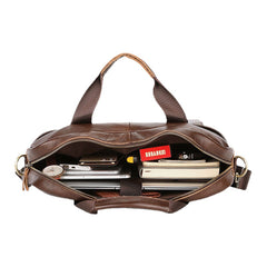 Men's Vintage Leather Laptop Bag 14" Multi-pocket Briefcase Crossbody Shoulder Handbag