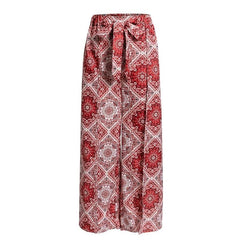 Sexy Print Long Women Summer High Waist Sash Wide Leg Split Trousers