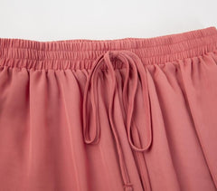 Elastic High Waist Wide Leg Solid Lace Up Trousers Street Wear Pants - Sheseelady