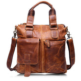 Retro Mens Bag Fashion Business Handbag Durable Real Leather Shoulder Bag