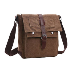 Men's Retro Canvas Leather Crossbody Bag with Back Zipper and Large Capacity