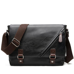 Men's Black PU Leather Messenger Bag - Business Casual Laptop Shoulder Bag